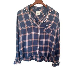 Rails Clara Bluebell Coral Plaid Button Up Lounge Flannel  Small Boxy Comfy PJ